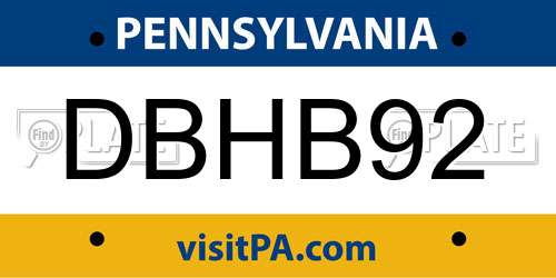 DBHB92 Pennsylvania License Plate