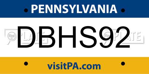 DBHS92 Pennsylvania License Plate