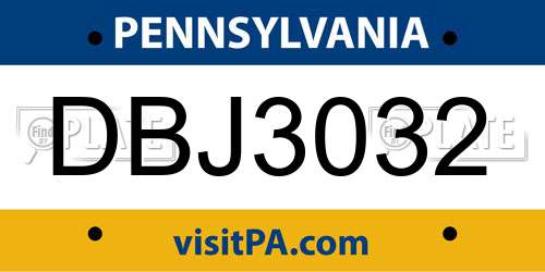 DBJ3032 Pennsylvania License Plate