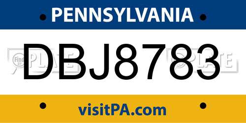 DBJ8783 Pennsylvania License Plate