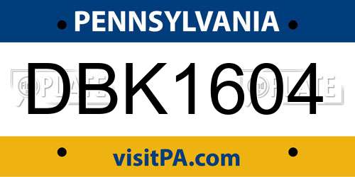 DBK1604 Pennsylvania License Plate