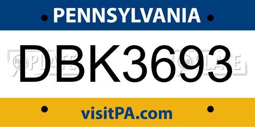 DBK3693 Pennsylvania License Plate