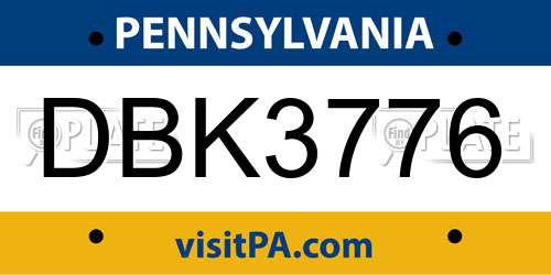 DBK3776 Pennsylvania License Plate