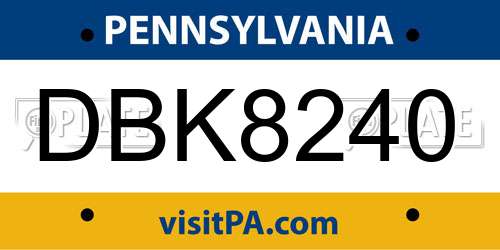 DBK8240 Pennsylvania License Plate