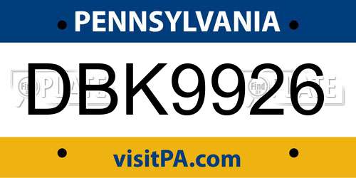 DBK9926 Pennsylvania License Plate