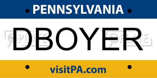 DBOYER Pennsylvania License Plate