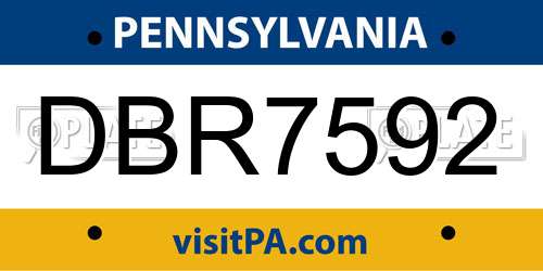 DBR7592 Pennsylvania License Plate