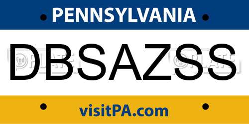 DBSAZSS Pennsylvania License Plate