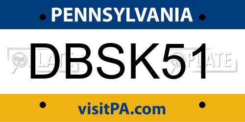 DBSK51 Pennsylvania License Plate
