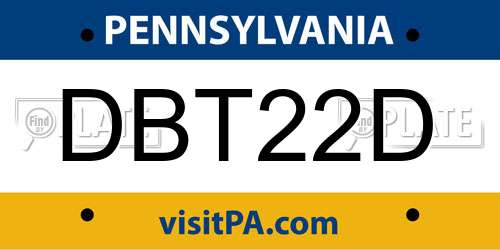 DBT22D Pennsylvania License Plate