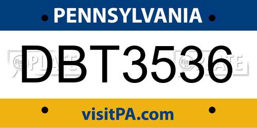 DBT3536 Pennsylvania License Plate