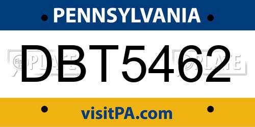DBT5462 Pennsylvania License Plate