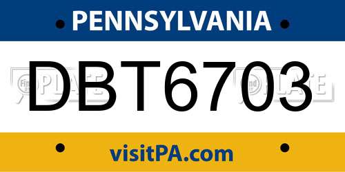 DBT6703 Pennsylvania License Plate