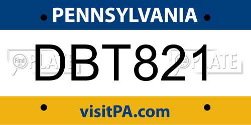 DBT821 Pennsylvania License Plate