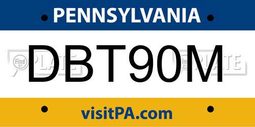 DBT90M Pennsylvania License Plate