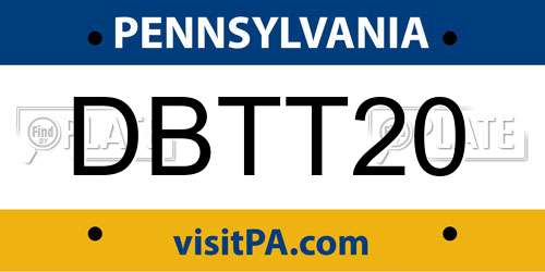 DBTT20 Pennsylvania License Plate