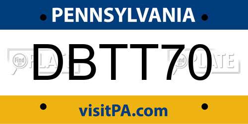 DBTT70 Pennsylvania License Plate