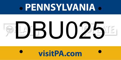 DBU025 Pennsylvania License Plate