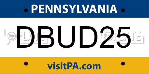 DBUD25 Pennsylvania License Plate