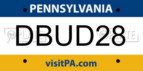 DBUD28 Pennsylvania License Plate