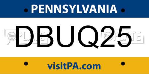 DBUQ25 Pennsylvania License Plate