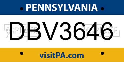 DBV3646 Pennsylvania License Plate