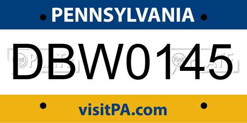DBW0145 Pennsylvania License Plate