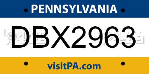 DBX2963 Pennsylvania License Plate