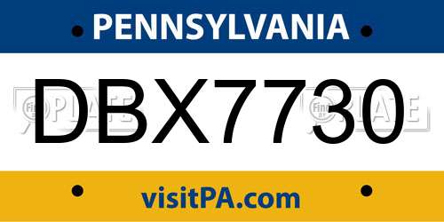 DBX7730 Pennsylvania License Plate