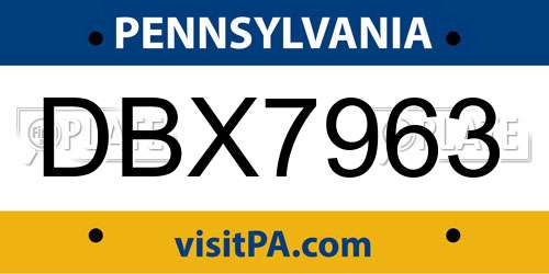 DBX7963 Pennsylvania License Plate