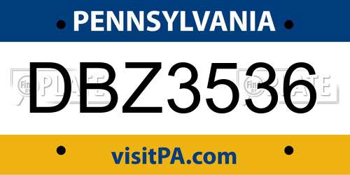 DBZ3536 Pennsylvania License Plate