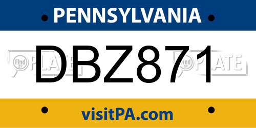 DBZ871 Pennsylvania License Plate
