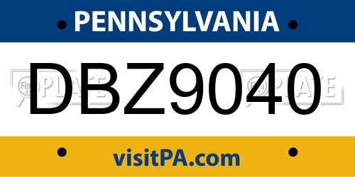 DBZ9040 Pennsylvania License Plate