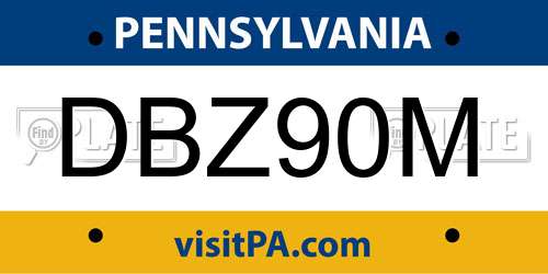 DBZ90M Pennsylvania License Plate