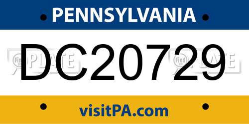 DC20729 Pennsylvania License Plate