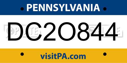 DC2O844 Pennsylvania License Plate