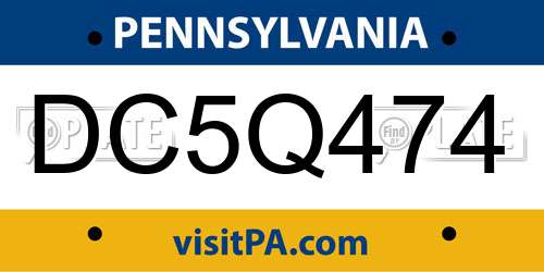 DC5Q474 Pennsylvania License Plate
