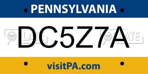 DC5Z7A Pennsylvania License Plate