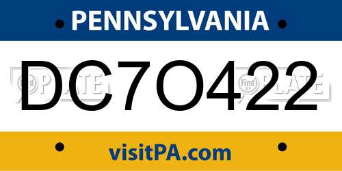 DC7O422 Pennsylvania License Plate