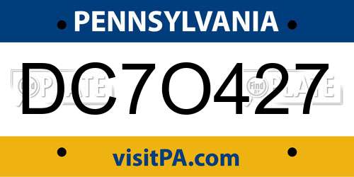 DC7O427 Pennsylvania License Plate