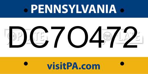 DC7O472 Pennsylvania License Plate