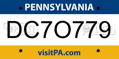 DC7O779 Pennsylvania License Plate