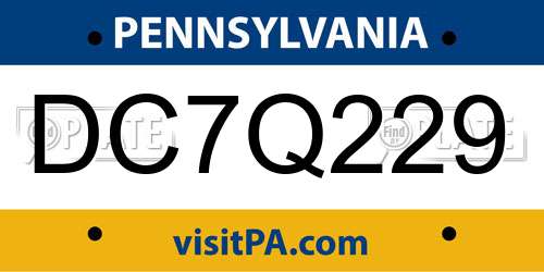 DC7Q229 Pennsylvania License Plate