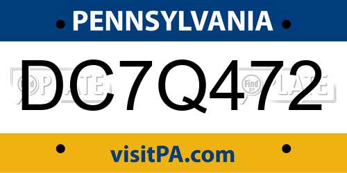 DC7Q472 Pennsylvania License Plate