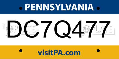 DC7Q477 Pennsylvania License Plate