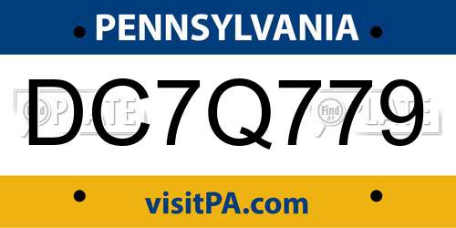 DC7Q779 Pennsylvania License Plate
