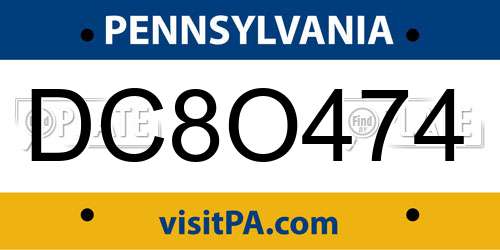 DC8O474 Pennsylvania License Plate