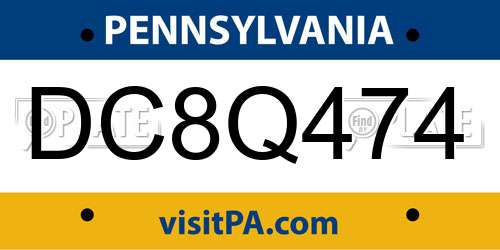 DC8Q474 Pennsylvania License Plate