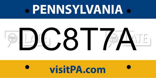 DC8T7A Pennsylvania License Plate