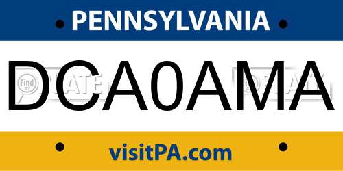 DCA0AMA Pennsylvania License Plate